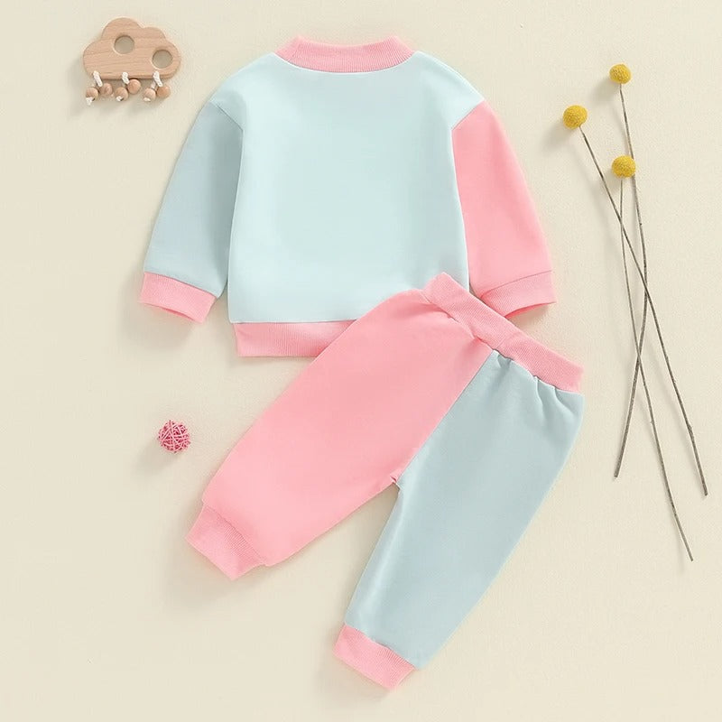 Children's Minimalist And Versatile Color Blocking Long Sleeved Set