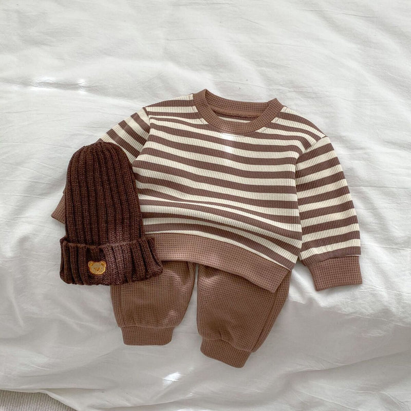 Baby Color Matching Striped Long-sleeved Top Pants Suit