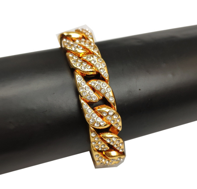 Pulseira masculina de corrente cubana com diamantes completos, pulseira dominadora e moderna