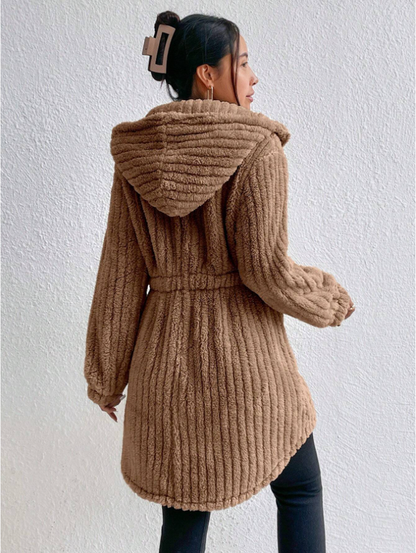 Button Front Hooded Teddy Coat