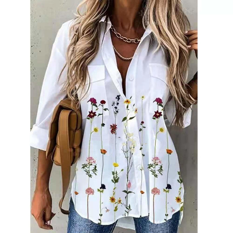 Damen-Blusenshirt mit Blumenmuster und langen Ärmeln