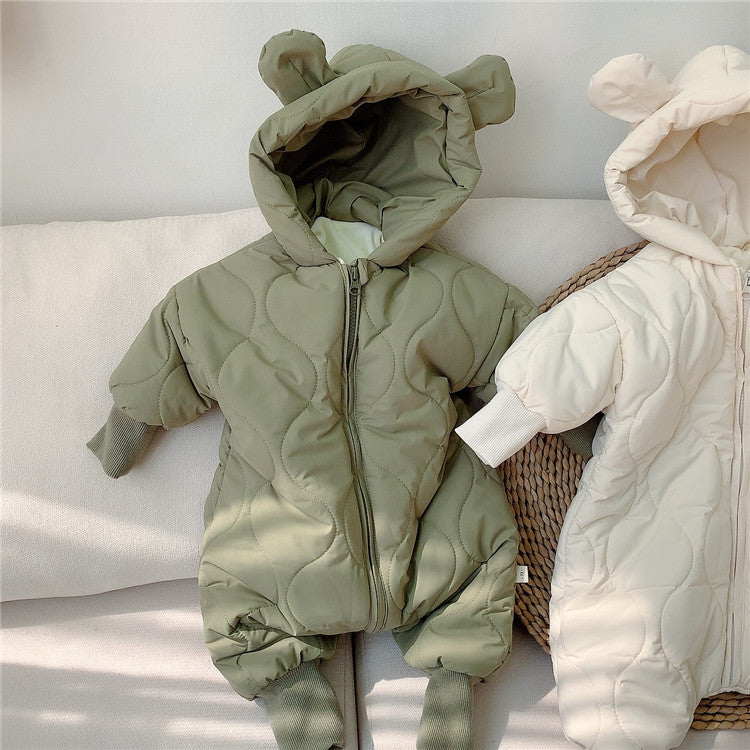 Roupa de inverno quente e acolchoada de bebé para menino e menina com padrão de urso