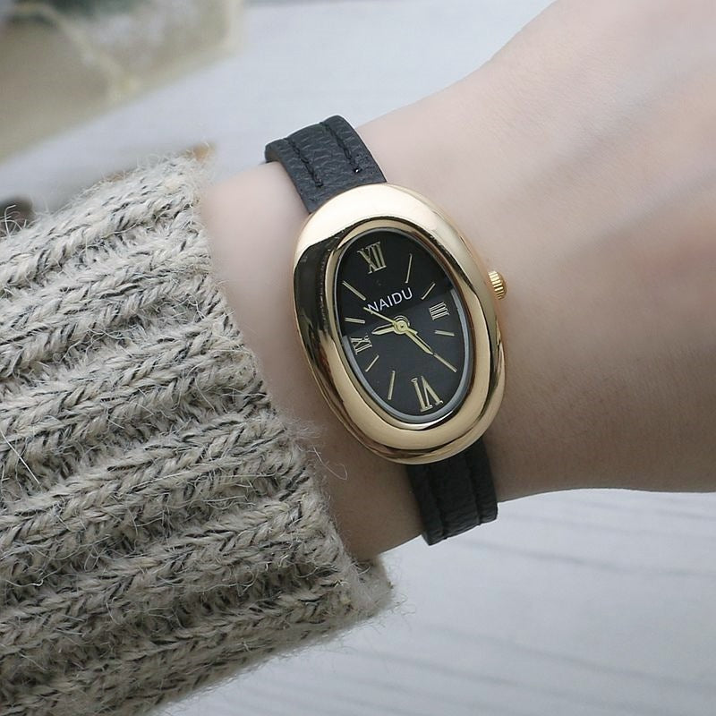 Oval Sub-dial Thin Strap Quartz Watch