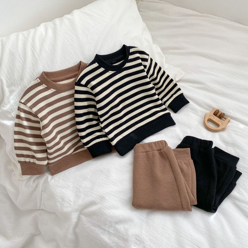Baby Color Matching Striped Long-sleeved Top Pants Suit