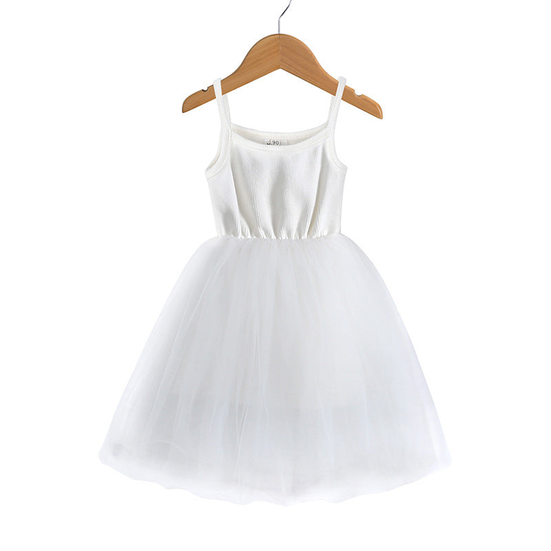 Geripptes Mesh-Trägerkleid für Mädchen