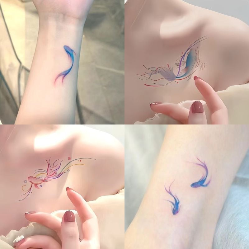 Pink Koi Tattoo Sticker Female High Sense Ins Waterproof And Durable