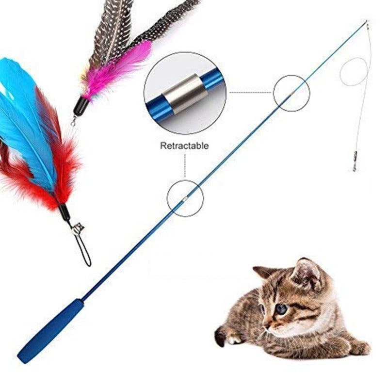 Novo brinquedo retrátil portátil para gato, com 3 secções, varinha provocadora