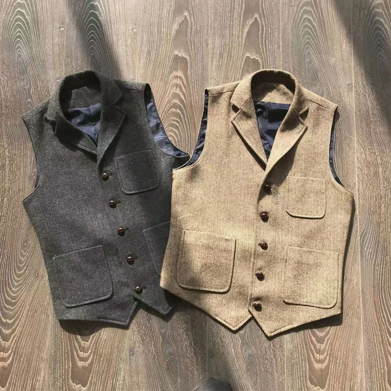 Herren Retro Khaki Jagd-Weste mit vielen Taschen im Freizeit-Stil