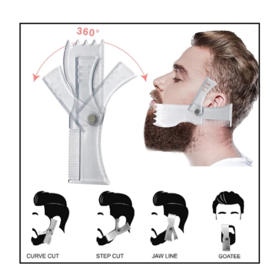 Multifunktionale Bart-Styling-Schablone für Herren, manuell drehbarer Rasierkamm mit integrierten Kämmen