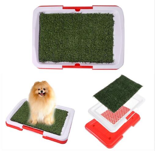 Tapete de treino para cão de 3 camadas com tabuleiro, relvado artificial de simulação para treino sanitário interior, acessório para animais de estimação