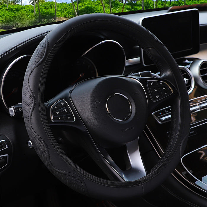 Fiber Leather Embossed Corrugated Elastic Stretch Steering Wheel Cover