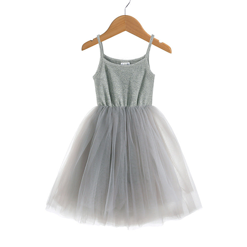 Geripptes Mesh-Trägerkleid für Mädchen