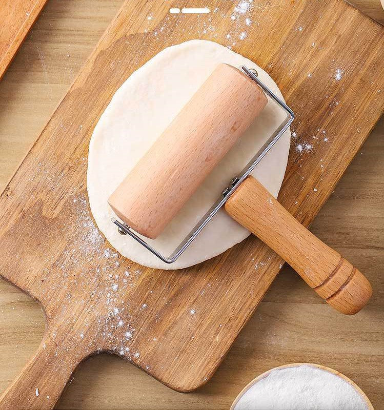 Factory direct selling cross border beech roller rolling pin household double head diamond painted pancake anti skid beech pizza pancake