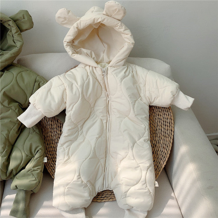 Roupa de inverno quente e acolchoada de bebé para menino e menina com padrão de urso