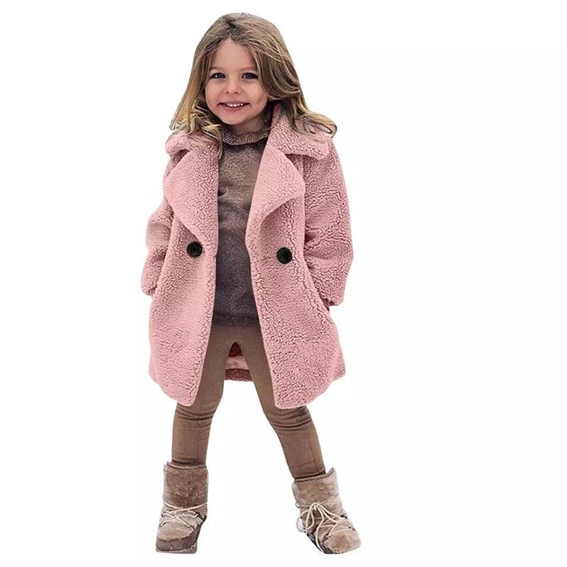 Gabardina de Menina com Lapela e Cor Sólida