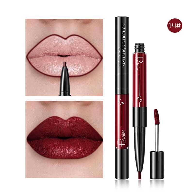 Pudaier Batom Matte Líquido e Lápis de Lábios 2 em 1 Maquilhagem Profissional Completa Agate Red Tinta de Lábios Volumizador Batom Líquido de Tatuagem