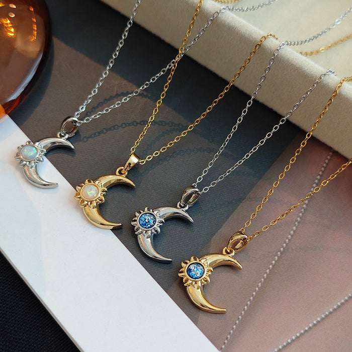Fashionable Elegant Moon Sun Blue Zirconium Necklace For Women
