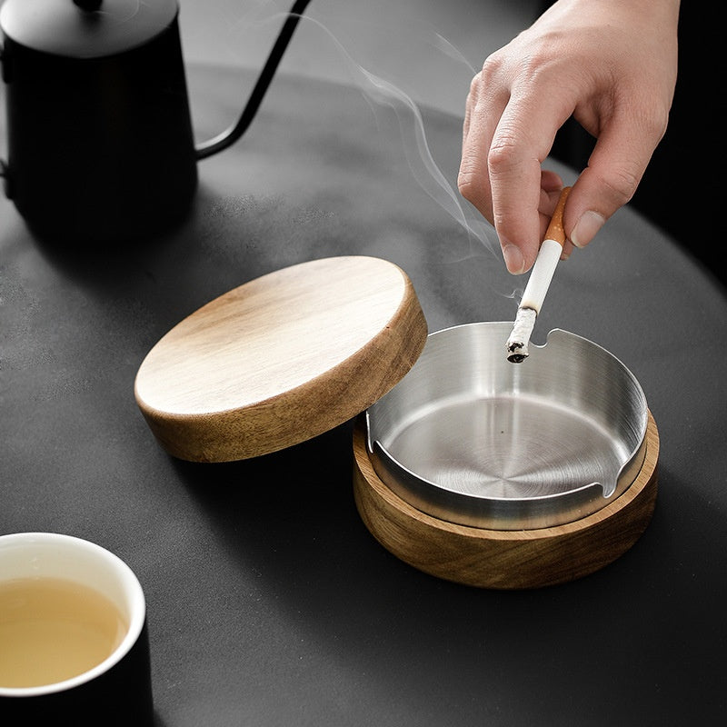 Round Ashtray Home Living Room With Lid Prevent Fly Ash