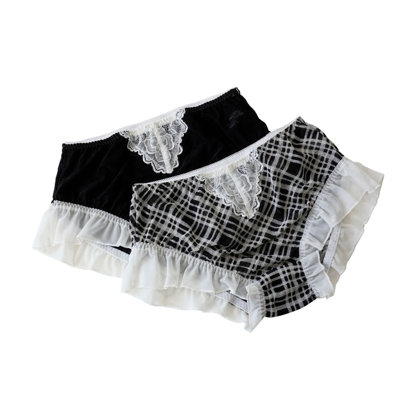 High Waist Hip Retro Lace Black And White Briefs