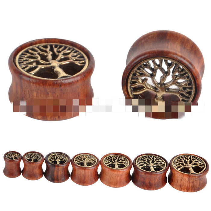 Qianyi Lucky Tree Copper Sheet Wood Ear Extender Human Body Piercing Accessories Wooden Hollow Inlaid Copper Ear Extender