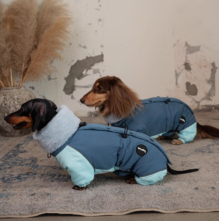 Casaco acolchoado de algodão quente e grosso de quatro patas para Dachshund para outono e inverno