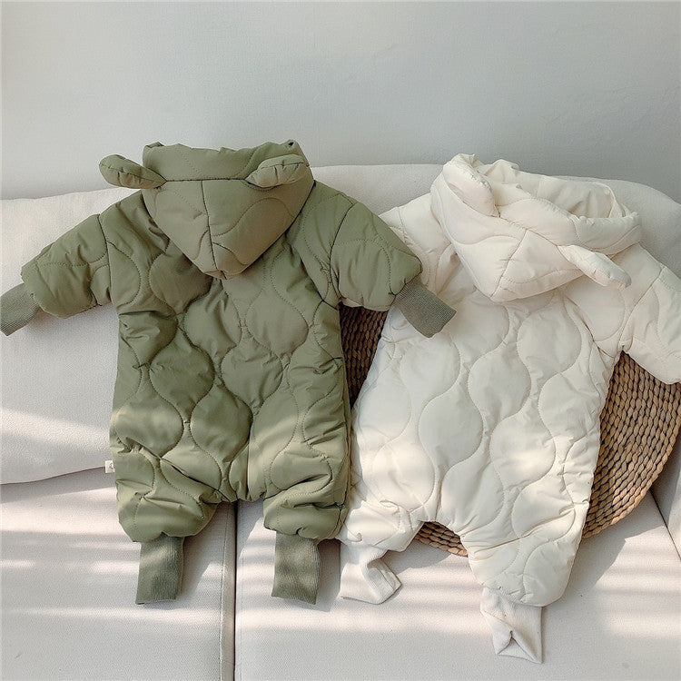 Roupa de inverno quente e acolchoada de bebé para menino e menina com padrão de urso