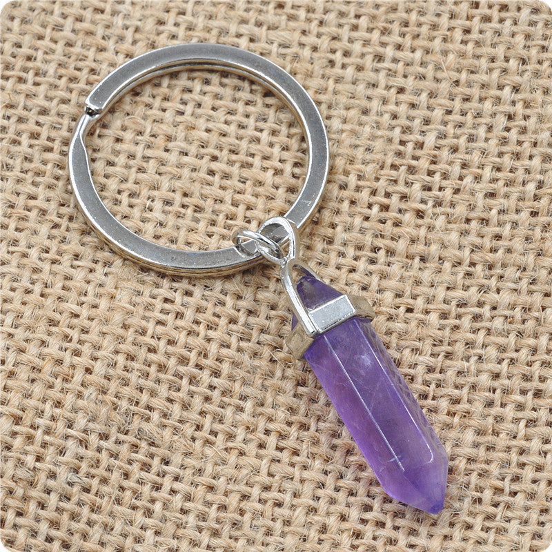 Natural Crystal Column Original Stone Keychain