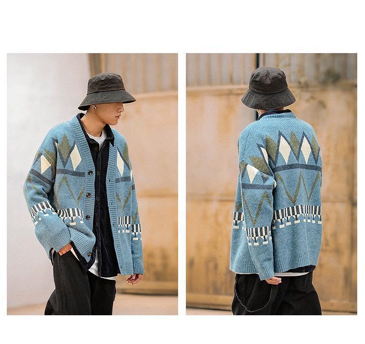 Rhombus Contrast Jacquard Line Casual Loose Sweater