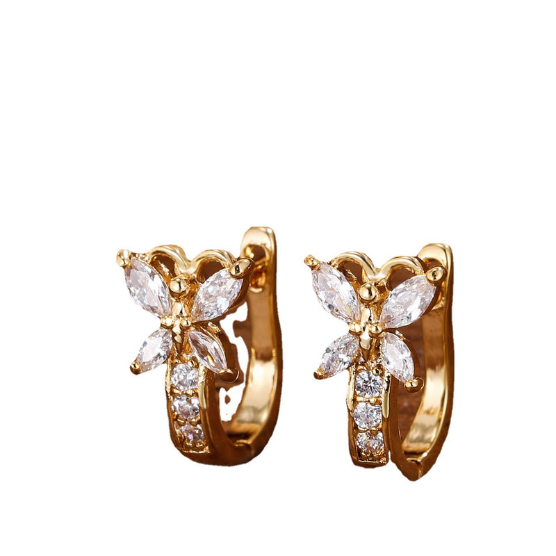 Vintage Pastoral Style Earrings Edge Inlaid Zircon Small Butterfly Ear Clip