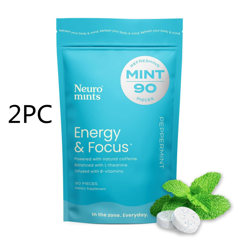 NeuroGum Energie-Koffein-Minzpastillen, Koffein-Ergänzungsmittel mit Minzgeschmack - 90 Stück