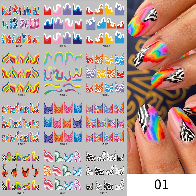 New European And American Feng Shui Print Line Flower Nail Stickers