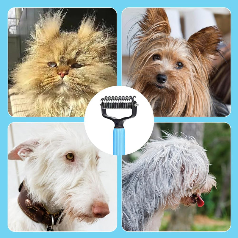 Verbesserter, haustiersicherer Entfilzungskamm für Hunde und Katzen, Unterwollrechen zur Fellpflege mit doppelseitigen Edelstahlzinken, Fellbürste für Hunde und Katzen zum Entwirren, Ausdünnen und Entfernen von losem Fell