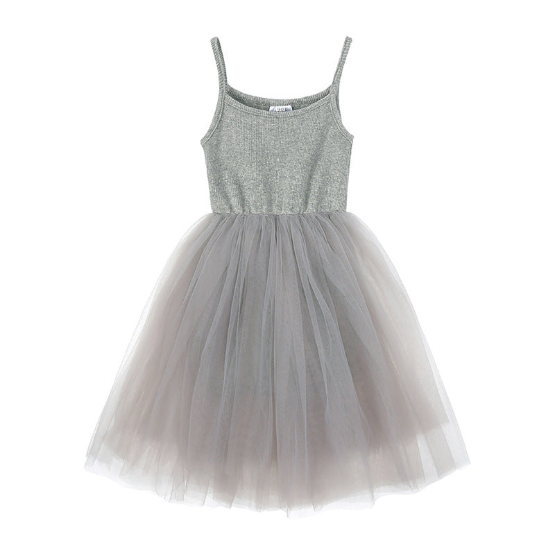 Geripptes Mesh-Trägerkleid für Mädchen