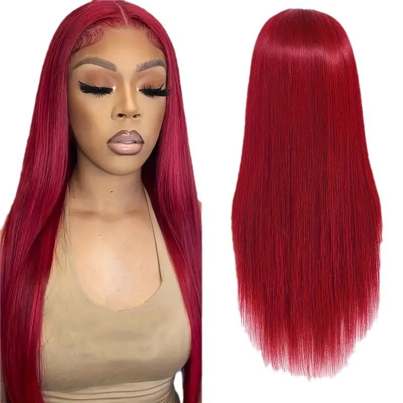 Front-lace Black Middle-parted Long Straight Hair For Womenfluffy Natural And Stylish Full Wig