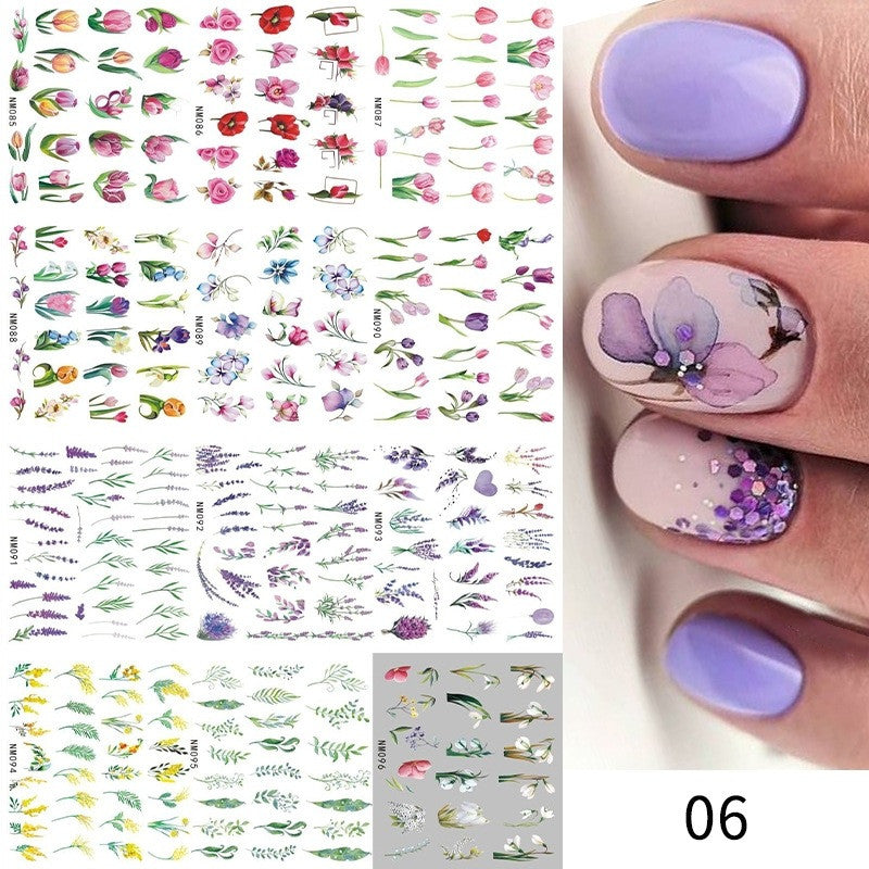 New European And American Feng Shui Print Line Flower Nail Stickers