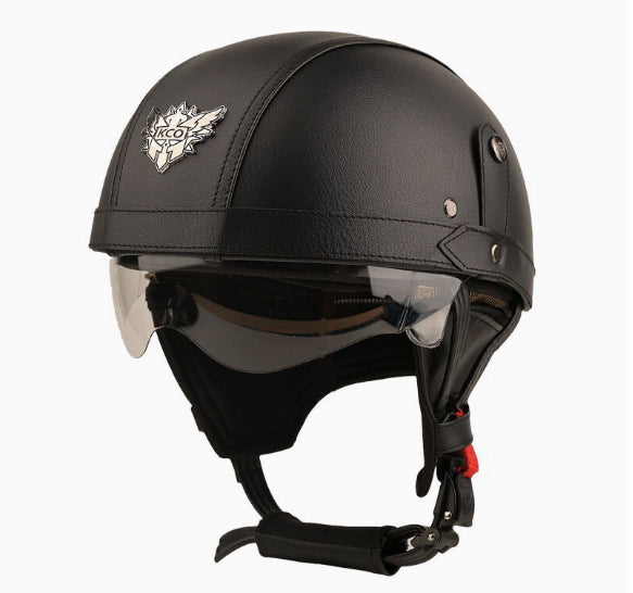 Capacete retro personalizado meio pedal motocicleta americano cruzeiro capacete de couro feito à mão