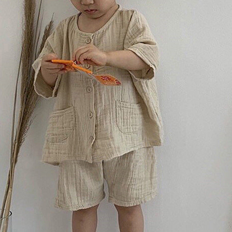 Children's Summer Clothing Retro Mori Style Cotton And Linen Casual Suit