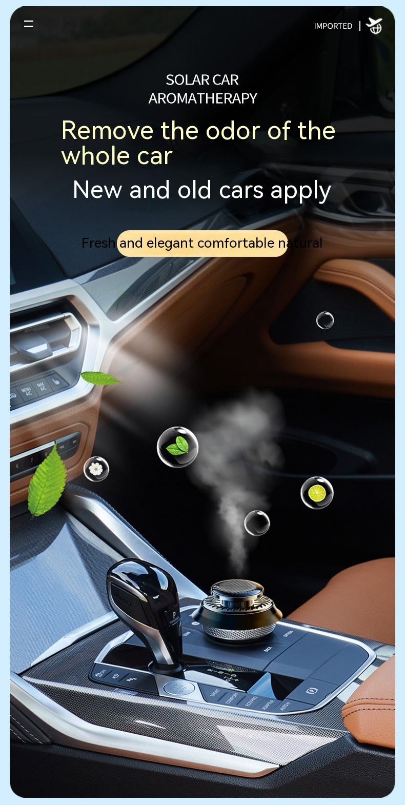 Ambientador de Ar Cinético Portátil para Carro com Alimentação Solar, Difusor de Perfume com Rotação de Anel Duplo e Purificador de Ar