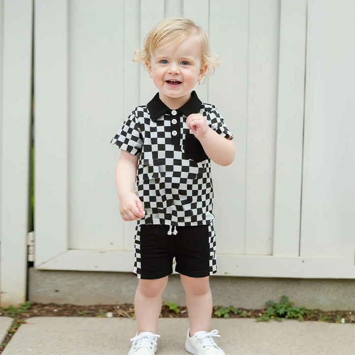 Boys' Checkered Lapel Shorts Suit