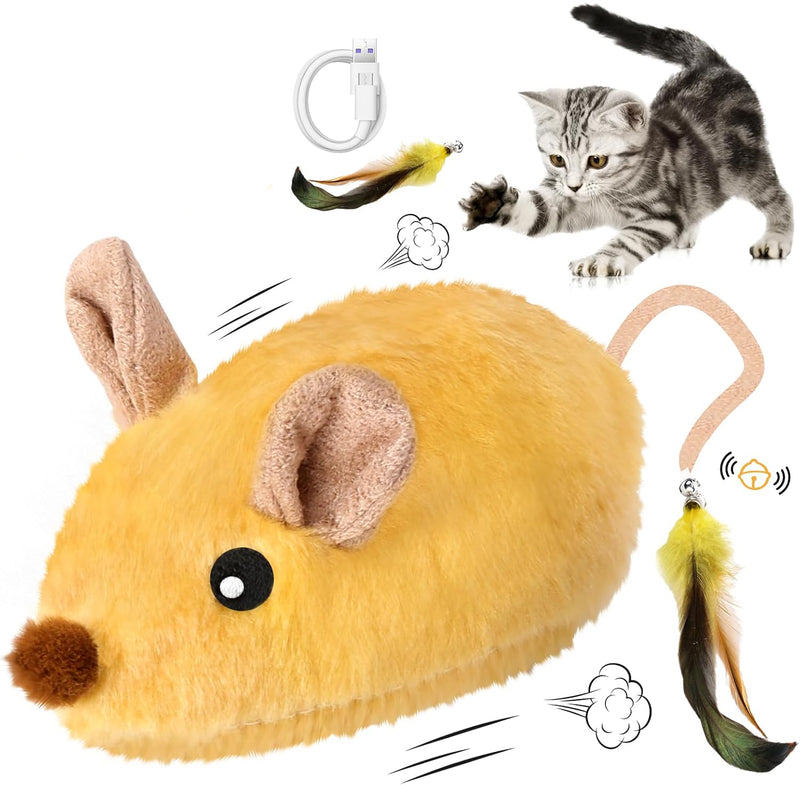 Brinquedo de Rato Interativo para Gatos de Interior Rato LED Recarregável com Pena Guizo e Cauda Brinquedo Elétrico Realista de Movimento Automático para Gatos para Exercício e Combate ao Tédio em Todas as Raças