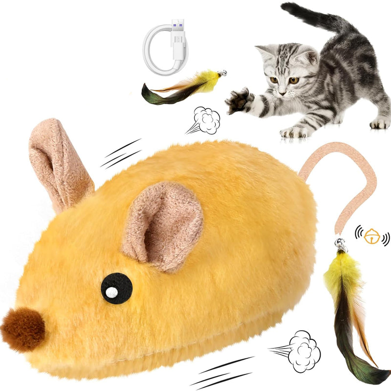 Brinquedo de Rato Interativo para Gatos de Interior Rato LED Recarregável com Pena Guizo e Cauda Brinquedo Elétrico Realista de Movimento Automático para Gatos para Exercício e Combate ao Tédio em Todas as Raças