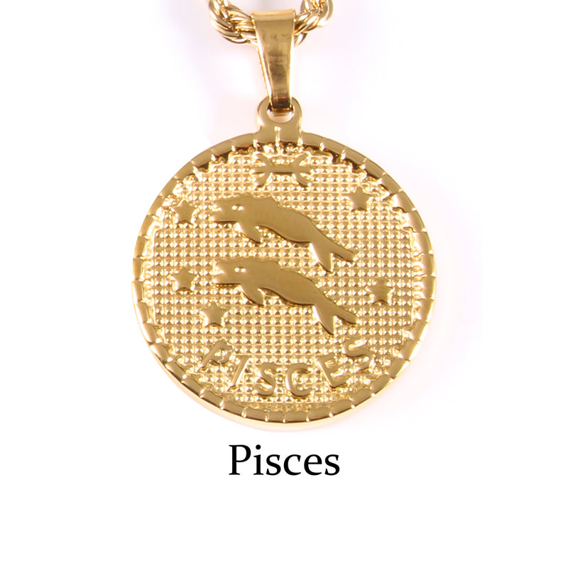 Men's And Women's Fashion Titanium Steel Twelve Signs Of The Zodiac Pendant Necklace