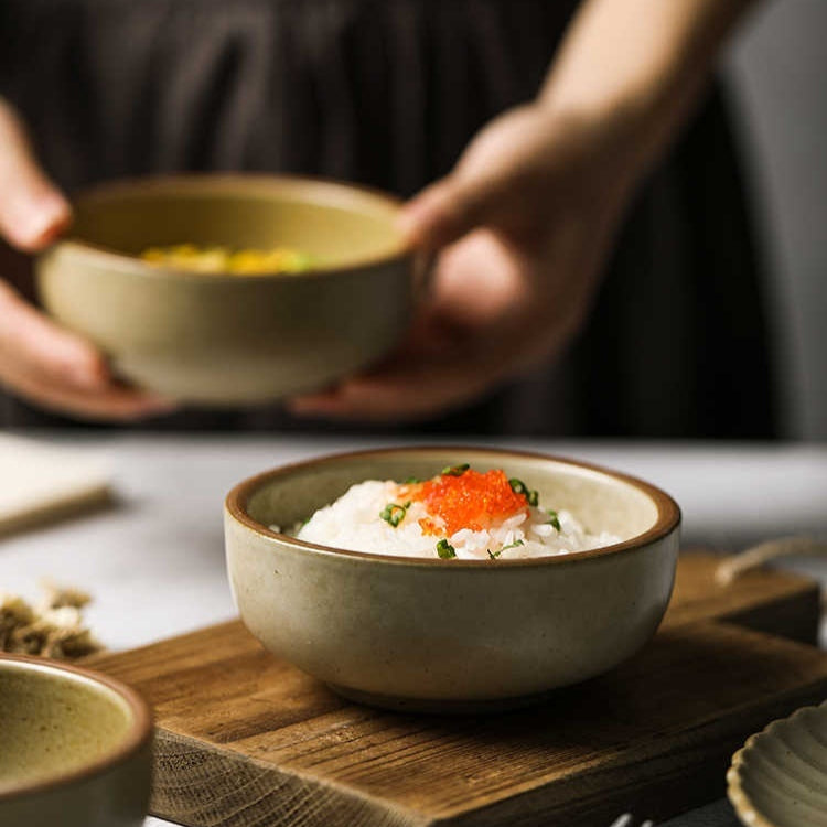 Household Single Retro Vintage Simple Ceramic Rice Bowl