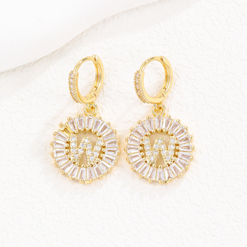 Cristal Sugar Letter Zircon Ear Studs 26 letras em inglês Clipe de orelha de diamante completo