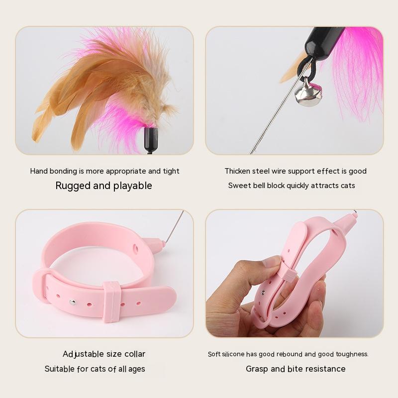 Brinquedo para animais de estimação multifuncional com fixação a pernas de mesa, coleira e pena, provocador de gatos em silicone