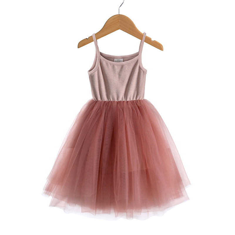 Geripptes Mesh-Trägerkleid für Mädchen