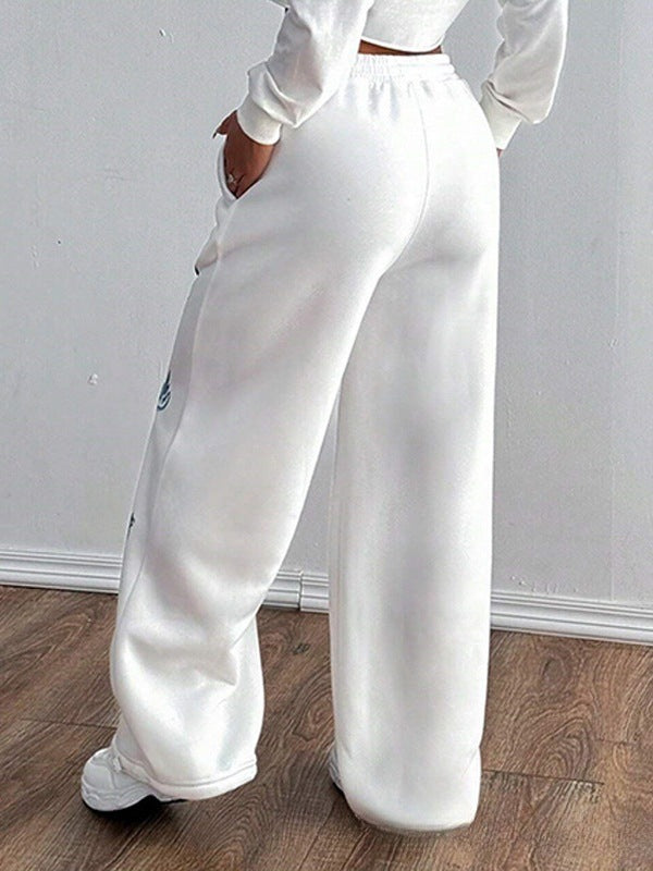 Women's Printed Drawstring Straight Sports Casual Pants