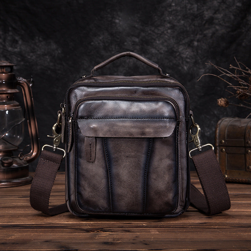 Mala Tiracolo Retro de 8 Polegadas para Homem em Pele Crazy Horse