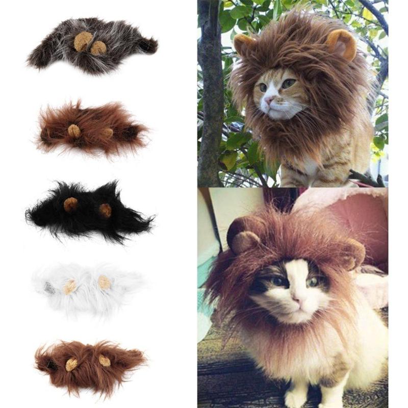 Lustiger Tierhut für kleine Hunde Katzen Hut Emulation Löwenhaarmähne Ohren Kopf Kappe Schal Tier Halloween Festival Kostüm