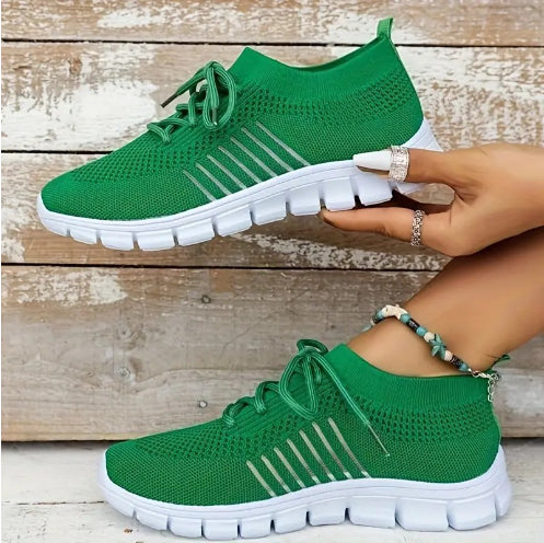 Sapatilhas de cano alto respiráveis para mulher, com atacadores e sola plataforma, estilo casual